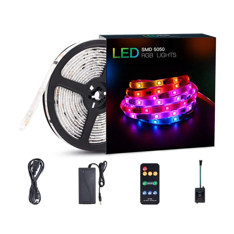 

1pcs 5M Led Ribbon Music Led Mood Light Strip Waterproof Diode Tape Ultra Bright SMD5050 RGB Neon Ribbon with DC 12V 5A Adapter