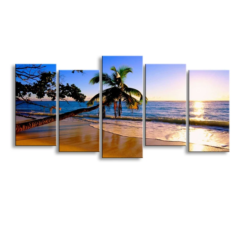 

5 pieces of high-definition print beach canvas prints painting poster and wall art living room picture PL5-179