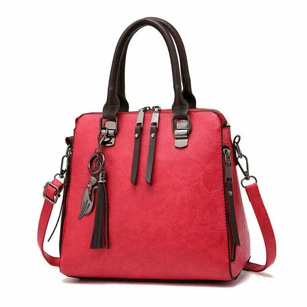 Модные женские сумки с кисточками из искусственной кожи, сумки через плечо с верхней ручкой, женские сумки через плечо в простом стиле - Цвет: Красный
