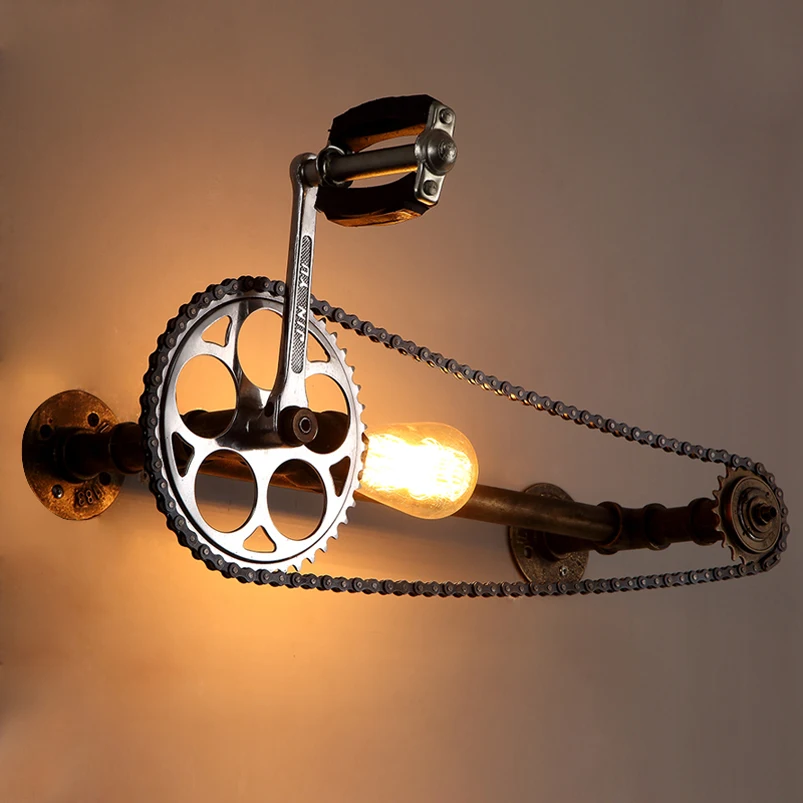 

Loft Vintage Water Pipe Wall Lamp,restaurant Bar Cafe Pub Bedroom Livng Room Stair Villa E27 Edison Gear Chain Wall Sconce Bra