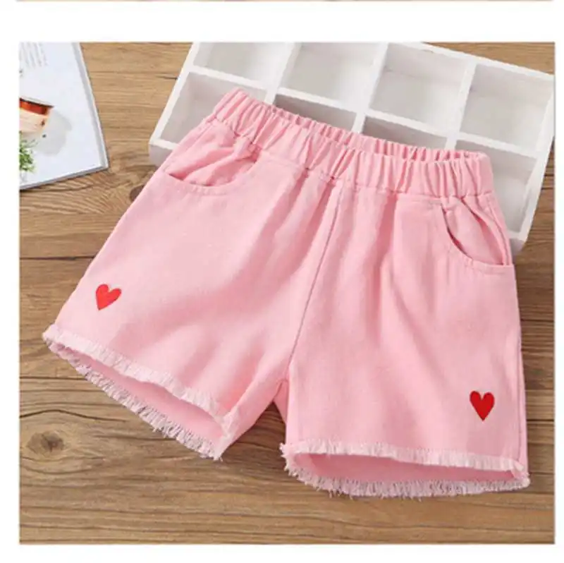 Детские подростковые шорты летние джинсовые шорты для девочек, Белые и розовые короткие джинсы для девочек-подростков для детей от 3 до 15 лет