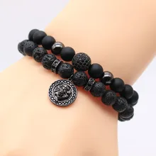 8mm oro plateado micro pave cz cubic zirconia lion head charm pulseras negro lava rock piedra masculina pulsera del grano para los hombres sl2-1