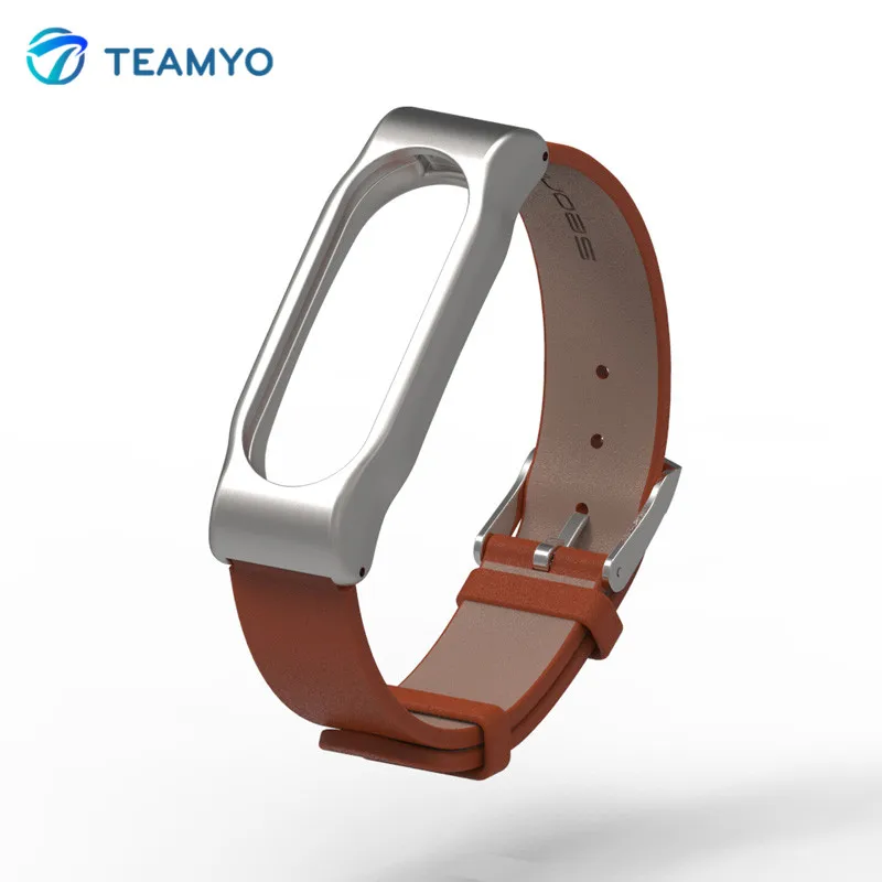 Adjustable Xiaomi Mi Band 2 Leather Strap with Metal Frame for MiBand 2 Version Smart Bracelet