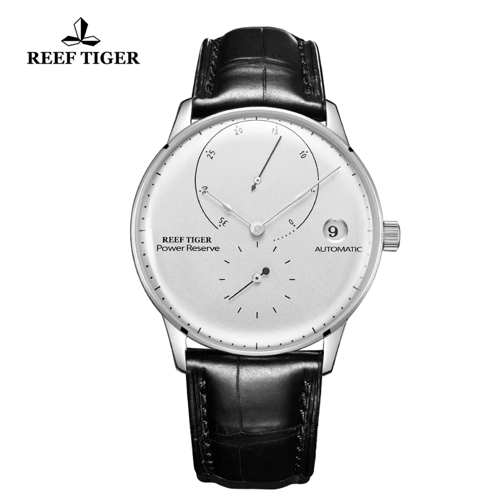 Reef Tiger/RT Fashion Casual Watches Mens Stainless Steel Automatic Watch White Dial Leather Strap Waterproof Watch RGA82B0-2 images - 6