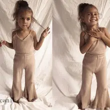 Ромпер Для слинга для новорожденных девочек, топ без рукавов+ длинные расклешенные штаны