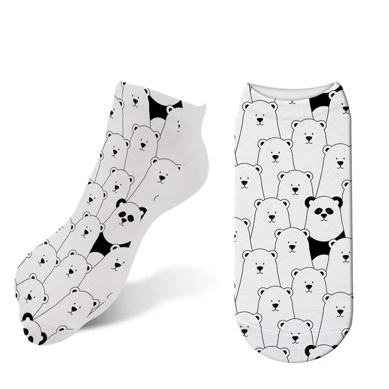 Harajuku/женские забавные белые эластичные носки Kawaii, носки для девочек, осенне-весенние короткие носки с милым котом и 3d принтом, 7S-ZWS33