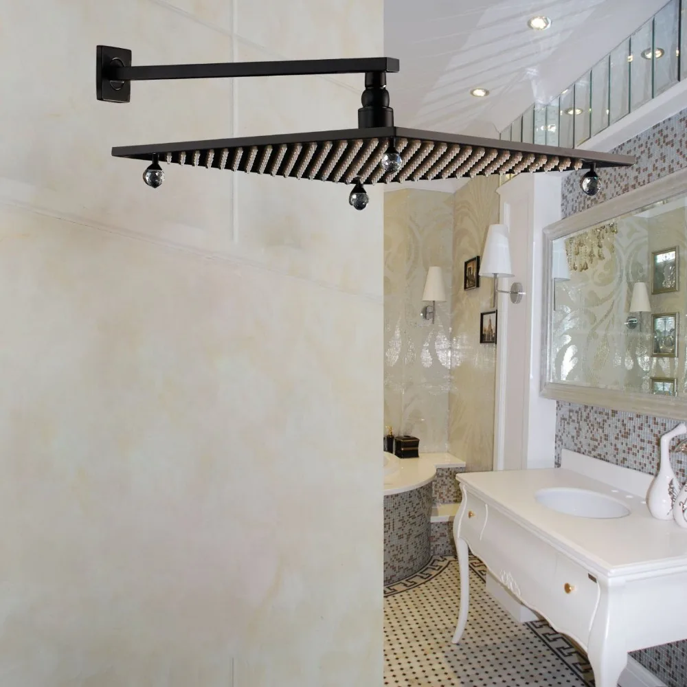 Wall Mount Shower Arm with 16" Top Shower Head Crystal Deco Oil Rubbed