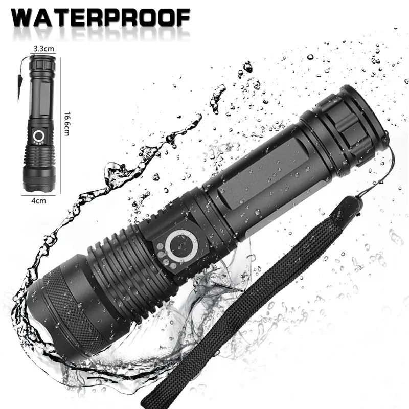32000 Lumens Lâmpada Xhp50.2 Mais Poderosa Lanterna Usb Xhp50 18650 ou 26650 Bateria Recarregável Zoom Led Torch Caça 4 usb zoom led tocha xhp50 18650 ou