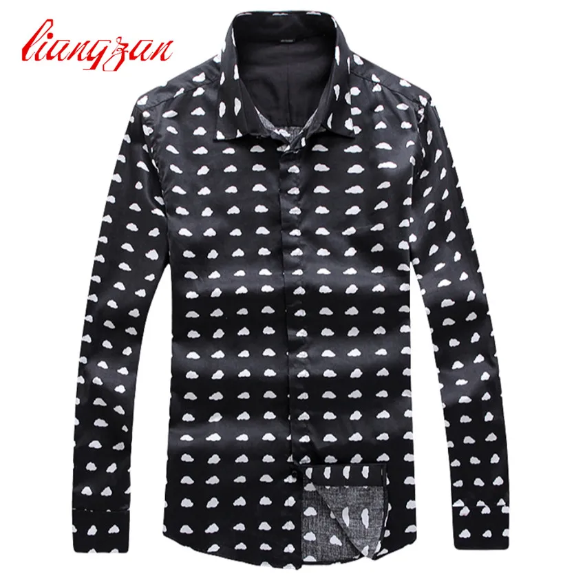 Men Printed Dress Shirts 2017 Slim Fit Spring Autumn Long Sleeve