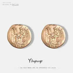 Yhpup минималистский ретро антикварная монета шпильки геометрической формы серьги цинковый сплав простой дизайн серьги в стиле панк для Для