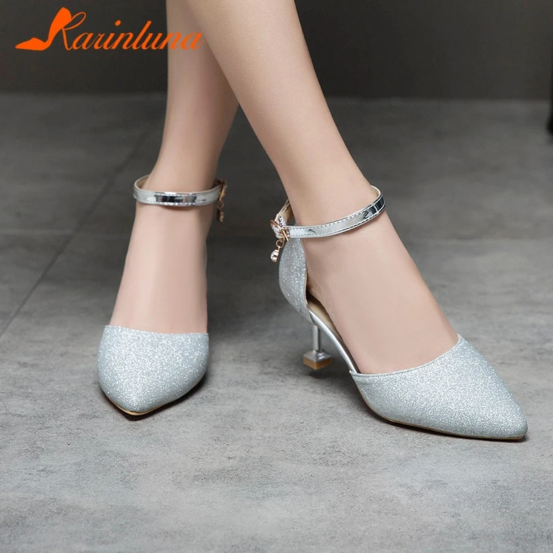 

KARINLUNA Brand New Plus Size 31-47 Ankle Strap Ladies Med Heels Shoes Woman Casual Party Office Sexy Hot Sale Summer Sandals