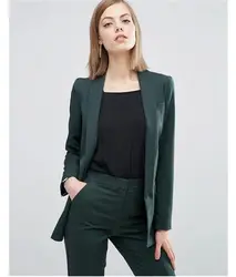 Зеленая Женская куртка с отворотом + брюки женские деловые костюмы женские брючные костюмы Офисная форма стильные женские брюки костюм на
