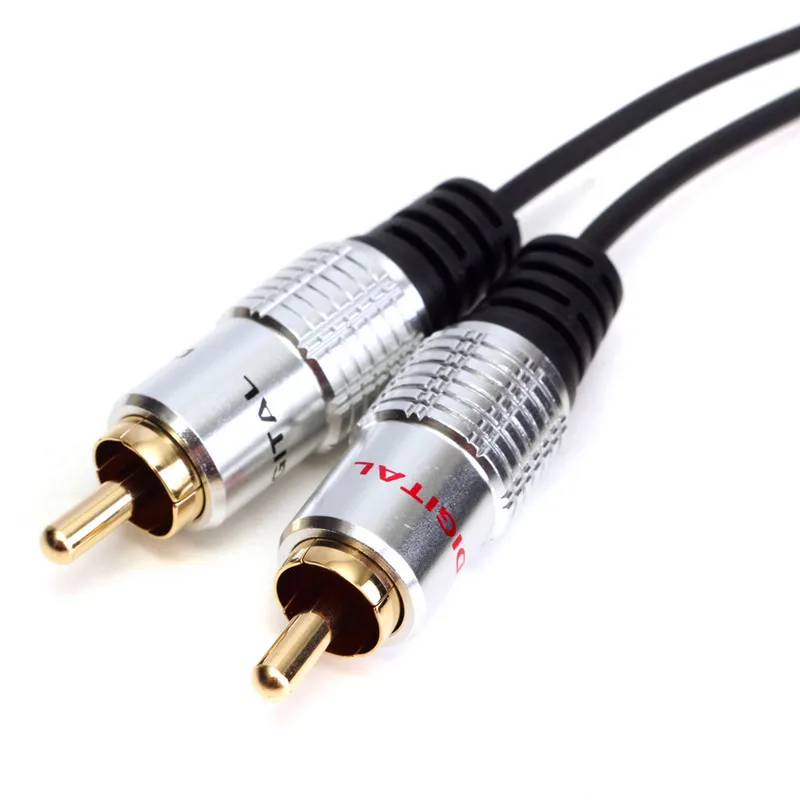 High Quaity Gold Plated Audio Cable 1m OFC Twin 2 RCA Male to 2 RCA Male Stereo Audio Cable Lead Head