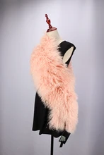 Winter women quality luxury wool real mongolian fur lamb fur scarf wrap shawl  pink green
