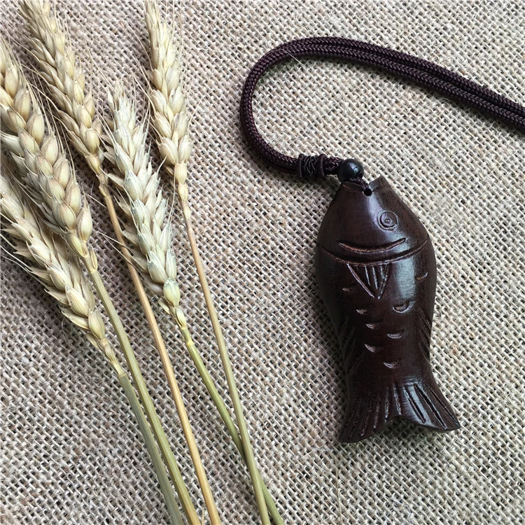 

Wood fish Necklace Vintage Jewelry Long Necklace