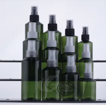 

empty deep green plastic spray bottle with pump 50ml,1.7oz round cosmetic packaging plastic fine Mist spray bottle container