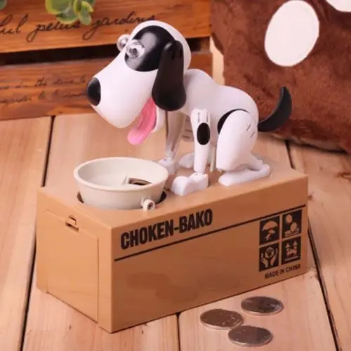 

Choken Puppy Hungry Eating Dog Coin Bank Money Saving Box Piggy Bank Present