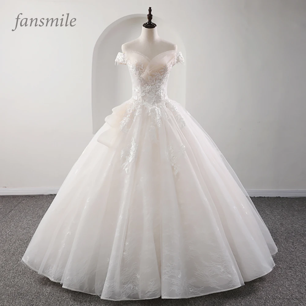 Fansmile New Beading Vintage Quality Lace Wedding Dress Ball Gown Princess Bridal Wedding Gowns Vestido De Noiva FSM-560F