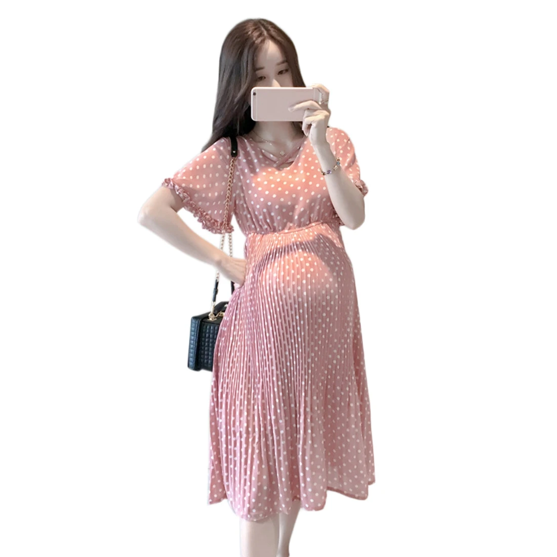 

2019 New Fashion Maternity Dress Short-sleeved Maternity Dress Comfortable V-neck Maternity Dress Clothes for Pregnant Woman