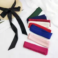 Весенний Одноцветный узкий длинный шарф для женщин, новые мягкие шарфы 195 см, стильный галстук-бабочка, галстук, ремень на запястье, маленькая лента