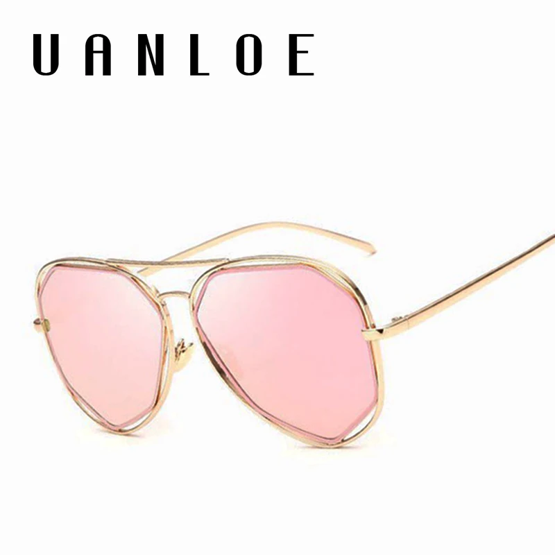 

UANLOE 2019 New Women Hexagon Aviation Sunglasses Superstar Men Brand Designer Stylish Pilot Pink Mirror Sun Glasses Lady UV400