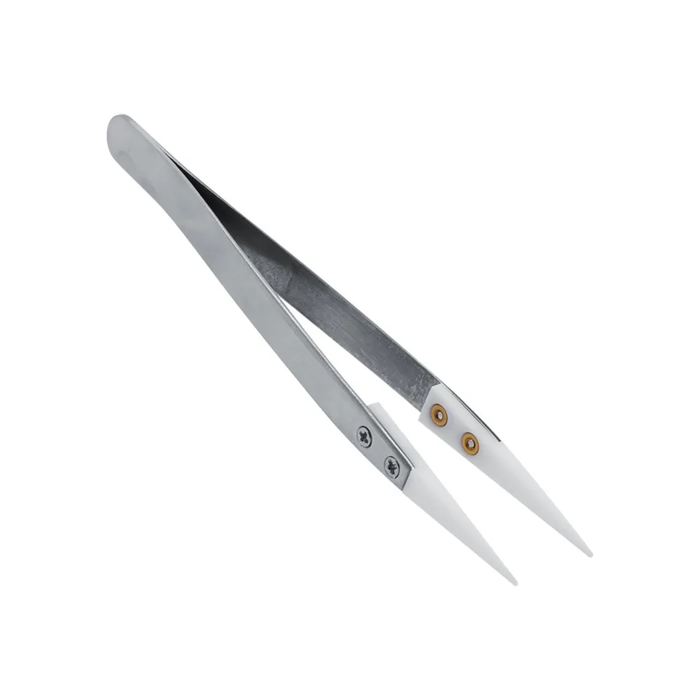 

Ceramic Heat Resistant Tweezers Durable Stainless Steel Non Conductive Ceramic Pointed Tip Forceps DIY Tools Hand Tool