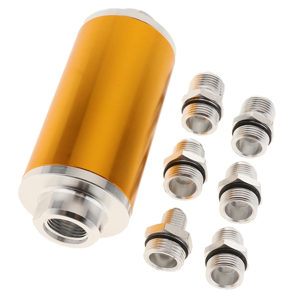58mm Filter 100 Micron Cleanable Inline Fuel Filter Mount Universal High Flow Turbo 6AN 8AN 10AN Sliver Adapter