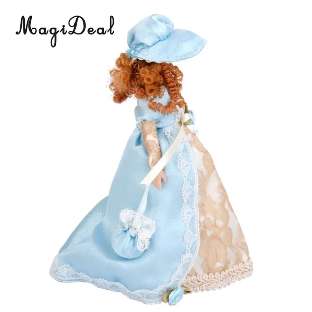 MagiDeal 1Pc 1/12 Dollhouse Miniature Porcelain Dolls Braided Hair Little Servent Girl w Stand for Bedroom Decor Kids Toy 2Kinds