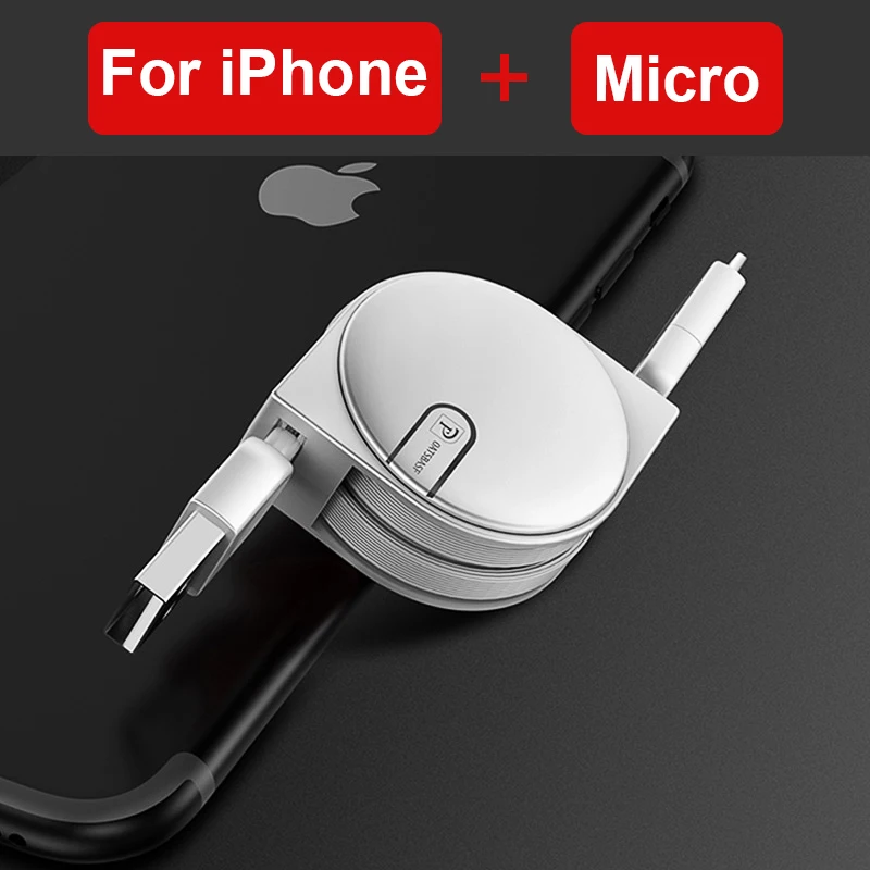 OATSBASF 3 в 1 Micro usb type C 8 Pin для iPhone XS Max X 8 7 Nokia 8 USB Выдвижной зарядный кабель для Xiaomi huawei 2 в 1 USB - Цвет: 2 in 1 A and M-White