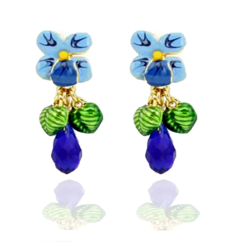 

Fashion Jewelry enamel glaze Blue flowers earrings Classic women's earrings wild gift