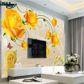 

beibehang Large custom non - woven wallpaper wall murals yellow roses reflection room living room TV wall pictures