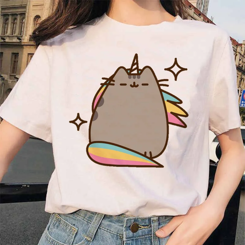 Cute Pusheen Cat Graphic Women's T-Shirt - Kawaii Cartoon Fashion Tee