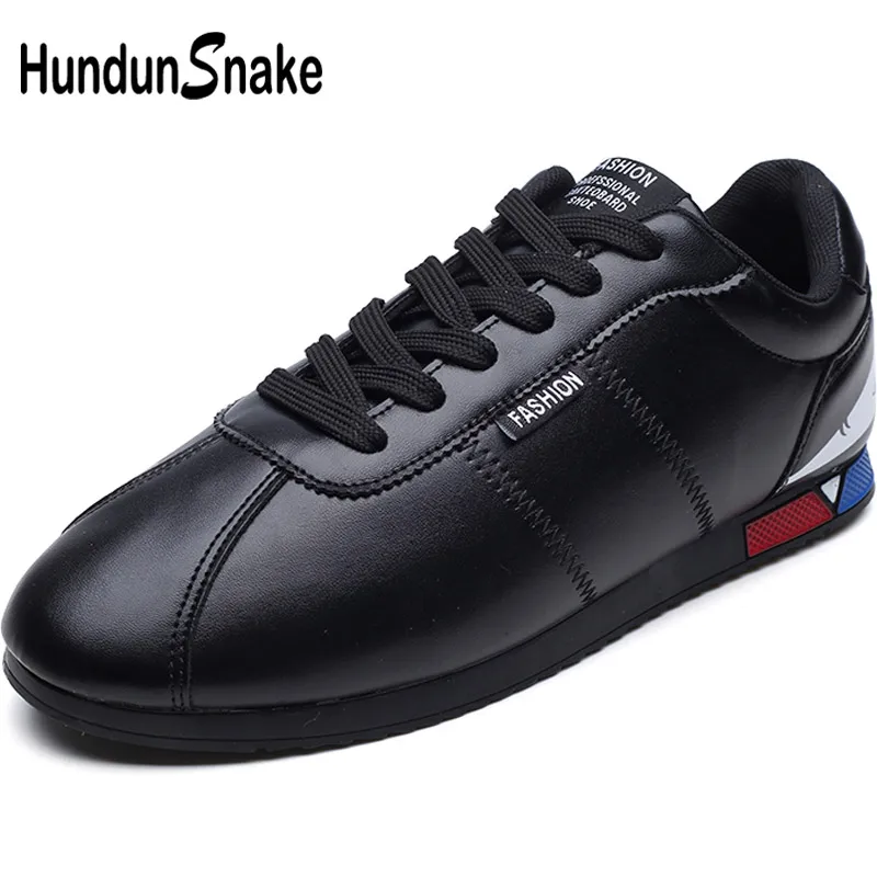 Hundunsnake/черные кожаные мужские кроссовки, мужская спортивная обувь, мужская спортивная обувь, светильник, обувь для бега, мужская спортивная обувь,, T590 - Цвет: black