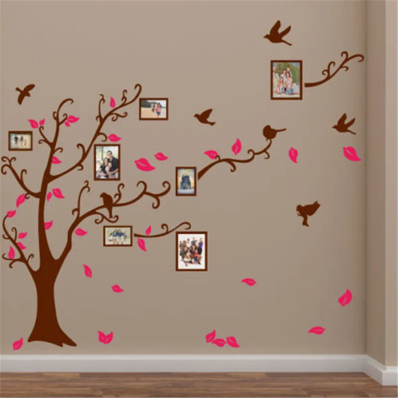 J25 3D DIY Фото Дерево семейное дерево птица фоторамка виниловая детская настенные цитаты, наклейки на стену, настенная художественная роспись домашний декор - Цвет: Brown red