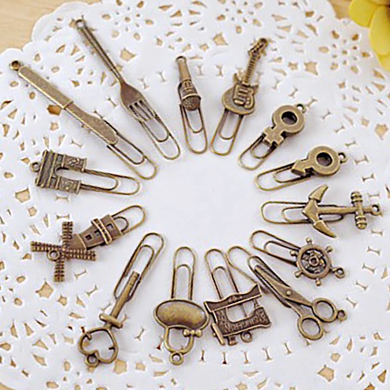 2pcs/set Classic Metal Bookmarks Bronze color Paper Clips Book Marker