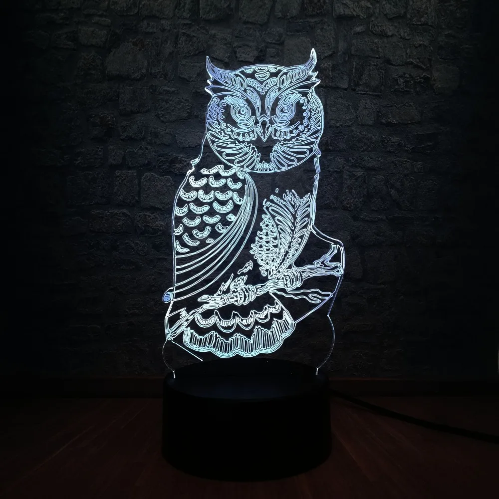 Новинка 3D лампа с изображением животных Совы USB светодиодное ночное освещение