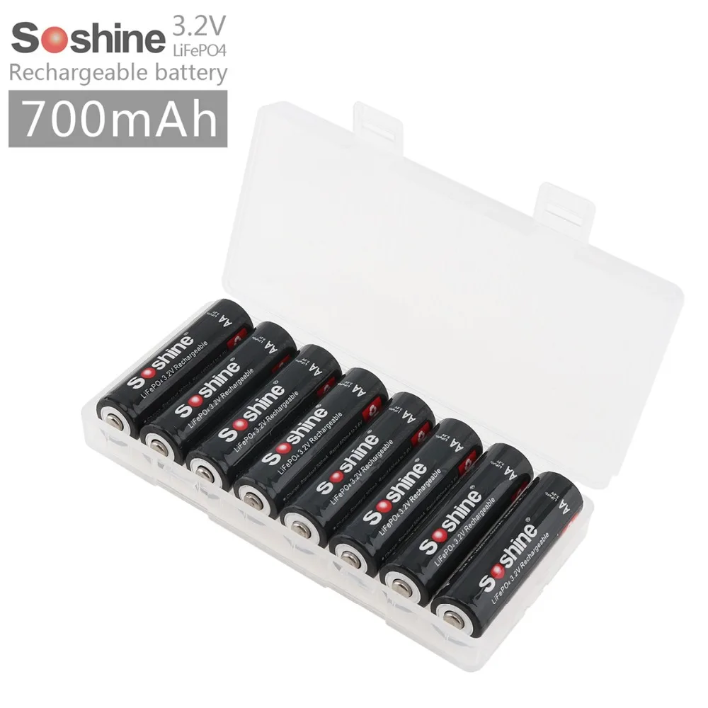 

Soshine 8-32Pcs 3.2V 700mAh 14500 LiFePO4 Rechargeable AA Battery + Portable Battery Box for LED Flashlights / Headlamps