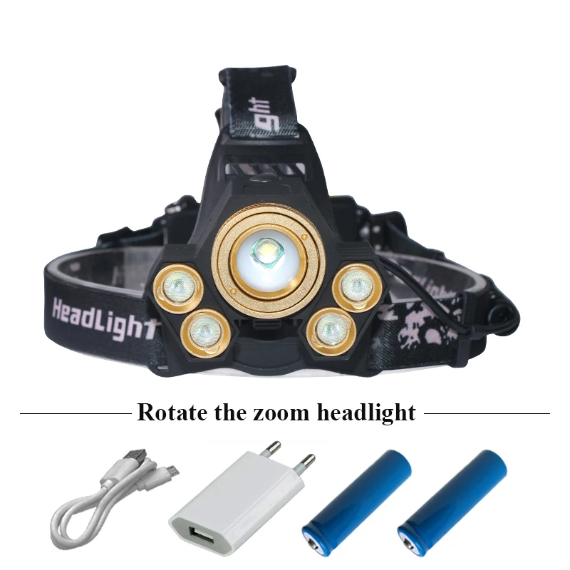 

zoom led headlamp white yellow blue light 5 cree led waterproof headlight xml t6 18650 USB charge flashlight Fishing head lamp