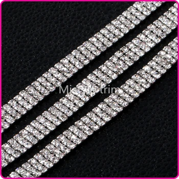 

3mm 3 Row Silver plating rhinestones cup chain with crystal metal rhinestone chain