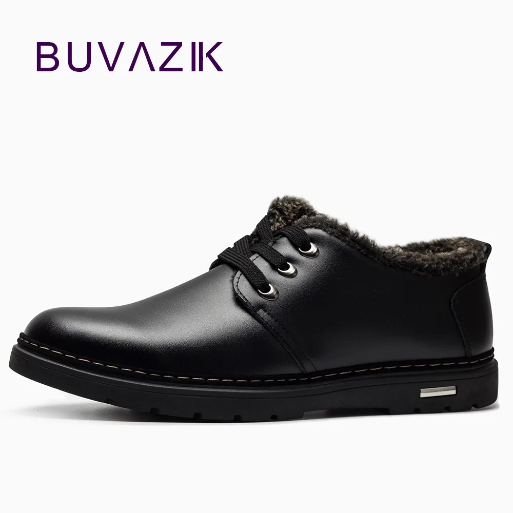 BUVAZIK basic men dress shoes winter plus cashmere formal Business warm genuine leather Business Wedding shoes winter shoes men