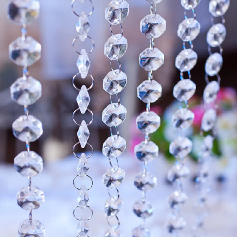 

30M Wedding Decoration Octagonal Acrylic Crystal Beads Curtain Iridescent Garland Strand Shimmer Curtains Party Decoration