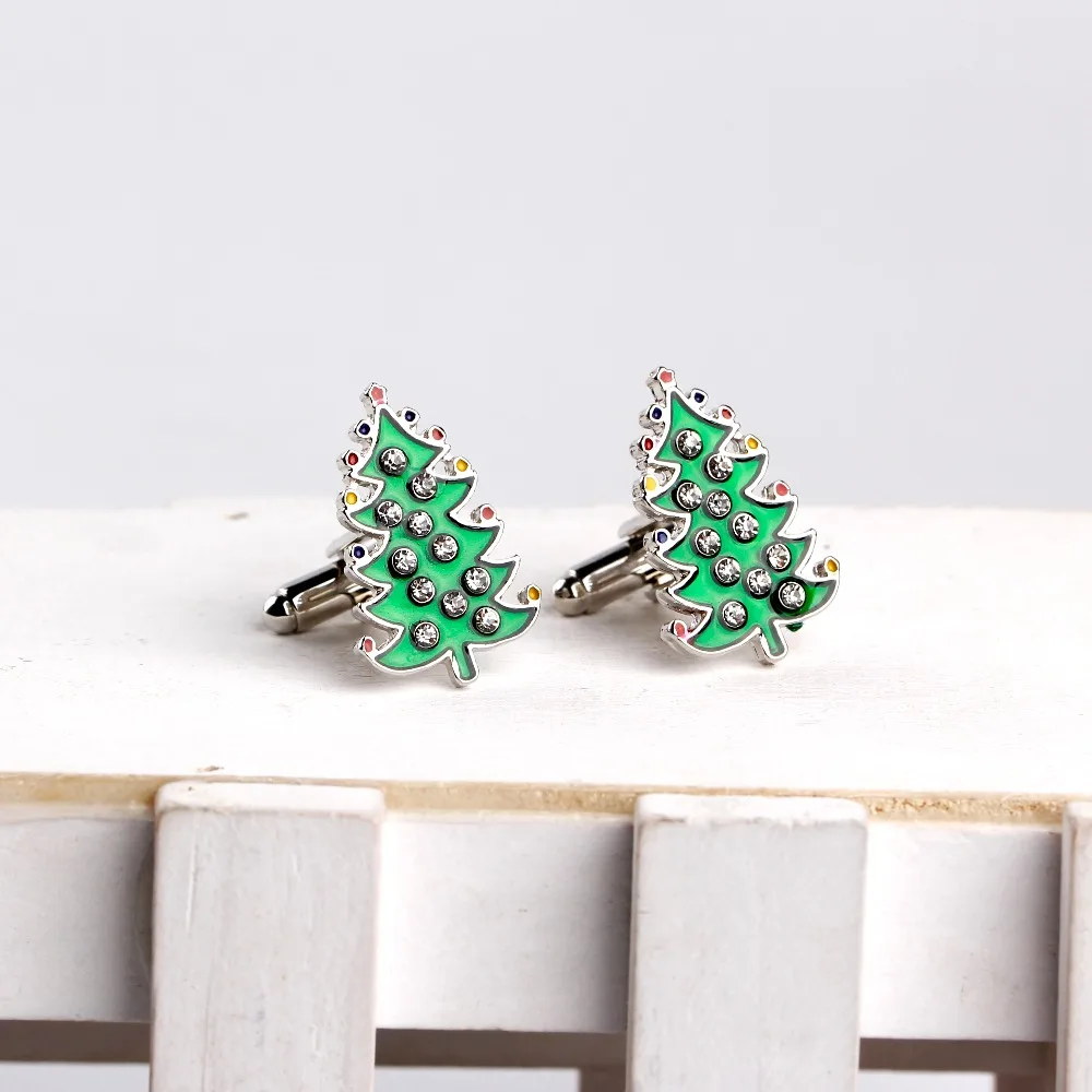 Запонки на рождественскую елку, декоративные запонки на елку, французские запонки на рубашку с кристаллами, зеленые эмалированные запонки, Классические куфлинки, мужские подарки