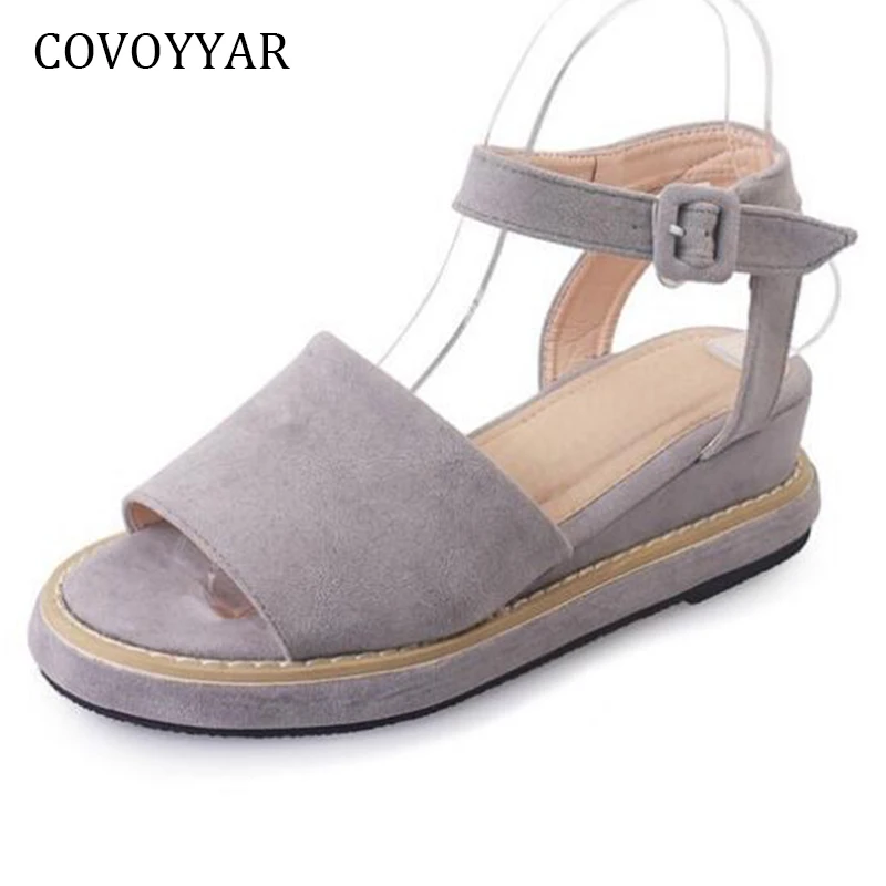 

COVOYYAR Concise Wedges Women Sandals 2018 Summer Buckle Strap Peep Toe Lady Sandals Platform Slingback Women Shoes WSS952