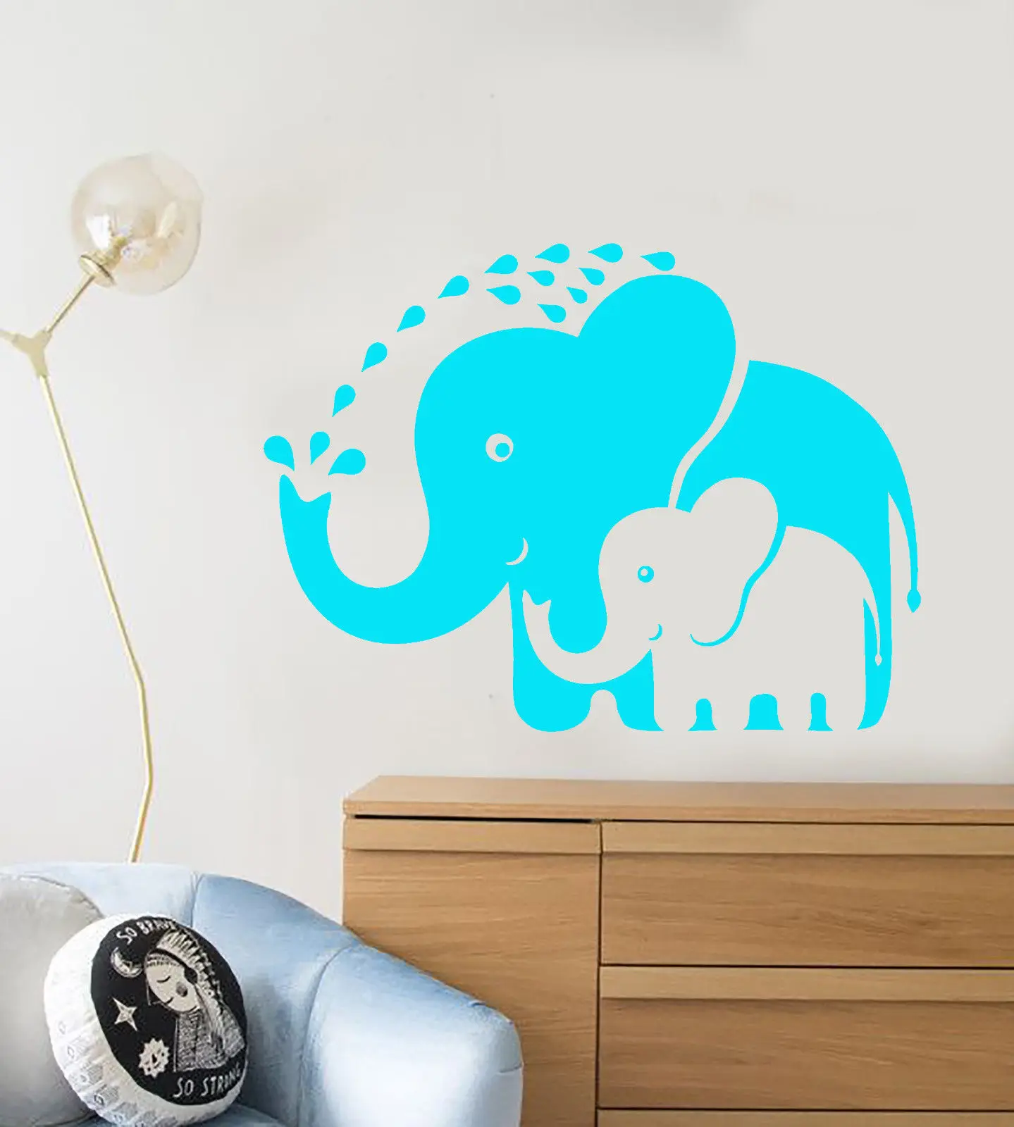 Vinyl Wall Decal Cartoon Funny Elephants Family Nursery Room Stickersin Wall Stickers from Home