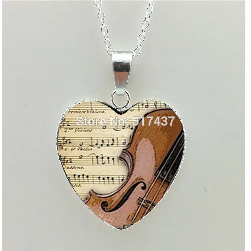 

2017 New Vintage Violin Heart Necklace Musical Instruments Pendant Jewelry Heart Shaped Necklace HZ3