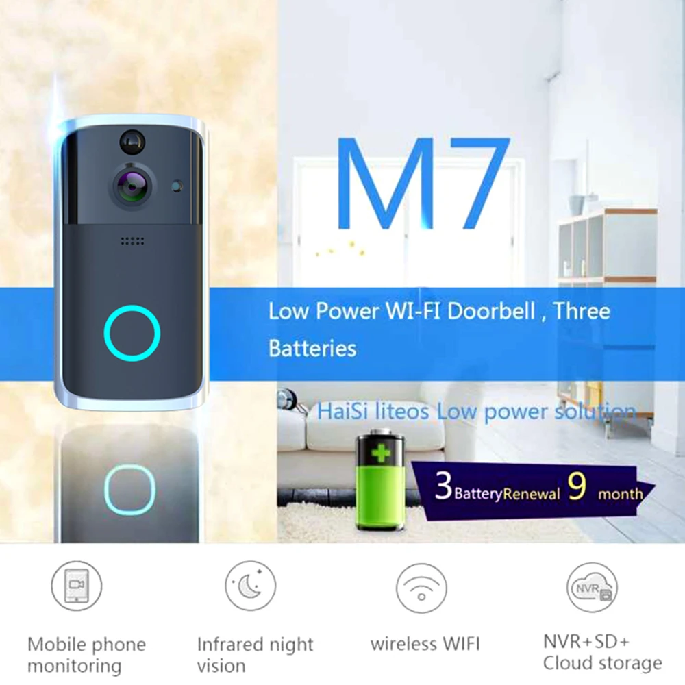 

M7 Smart WiFi Video Doorbell Camera Visual Intercom with Chime Night Vision Door Bell Wireless Home Security Camera