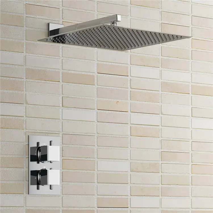 

16" Thermostatic Bathroom Shower Set Square Ultra Thin Mixer Shower Head Wall Mounted