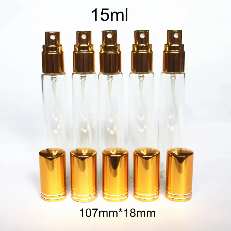 Fina e Transparente Garrafa de Vidro Spray de Perfume Frasco de Vidro Frascos de Perfume Atomizador com Cap de Ouro Lote Amostra Frascos Pequenos 50 Pçs - 15ml 2 High Quality Beleza e saúde