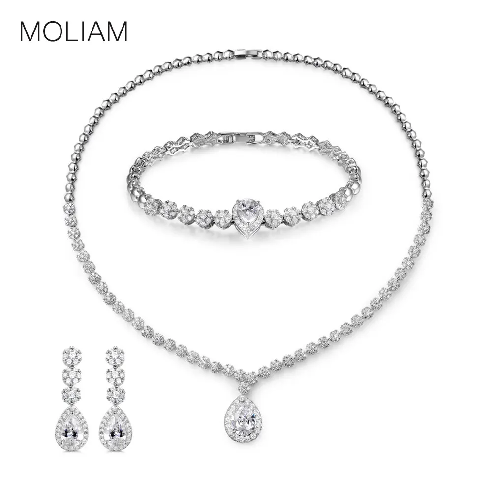 MOLIAM роскошные свадебные украшения набор женский модный дизайнерский кубический цирконий свадебное ожерелье/серьги/браслет наборы 2017 Горя... MOLIAM роскошные свадебные украшения набор женский модный дизайнерский кубический цирконий свадебное ожерелье/серьги/браслет наборы 2017 Горя...