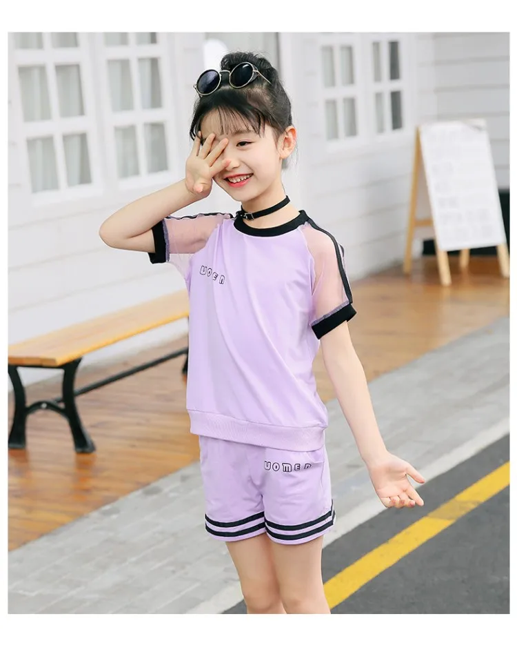 Summer Kids Clothes Sports Suit For Teenage Girls Clothing Sets Fashion Tshirt Shorts Child Tracksuit Active Girls Outfits 2 Pcs (9)